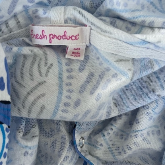 FRESH PRODUCE Blue White Ikat Button Down Hoodie Sweater Paisley Print Small - Picture 4 of 5